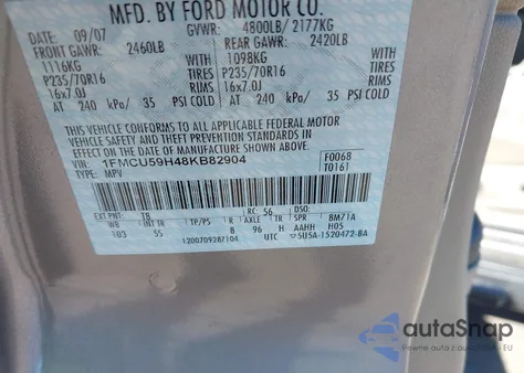 2008 Ford Escape Hybrid z USA, uszkodzony, nr VIN 1FMCU59H48KB82904